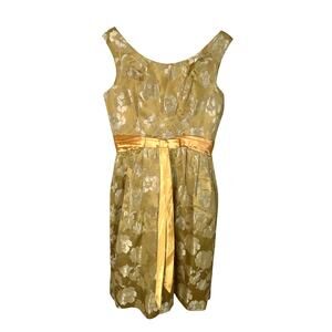 Vintage 50/60s Gold Brocade 4 Cocktail Dress Knee Length Sleeveless Gold Yellow